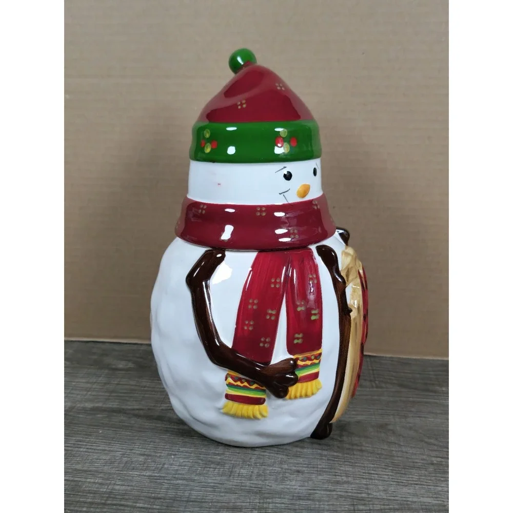 Hand Painted Ceramic Snowman Cookie Jar for Nonni's Biscotti